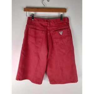 Vintage Guess Women's Red Denim High Waist Bermuda Shorts 100% Cotton 26